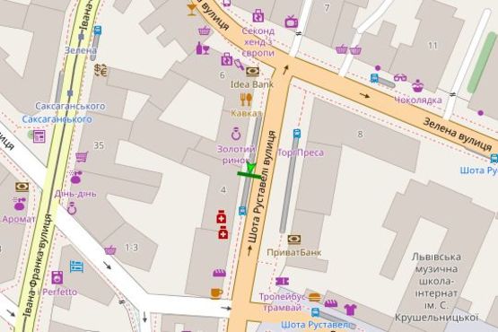 Схема рекламной плоскости по адресу Шота Руставелі вул., 2