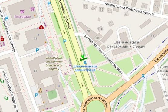 Схема рекламной плоскости по адресу Вячеслава Чорновола просп. (Шевченківська РДА)