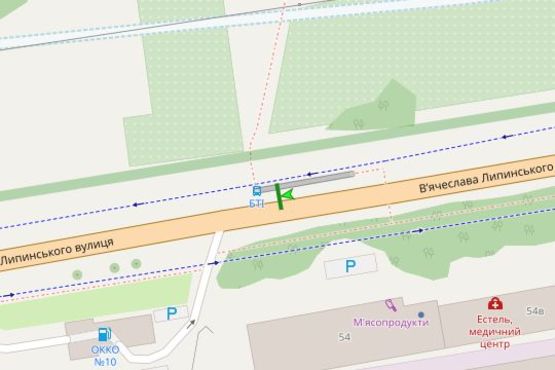 Схема рекламной плоскости по адресу Вячеслава Липинського вул., 54 (№1)