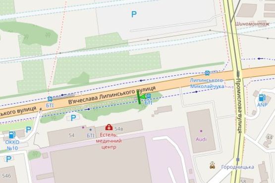 Схема рекламной плоскости по адресу Вячеслава Липинського вул., 54 (№2)