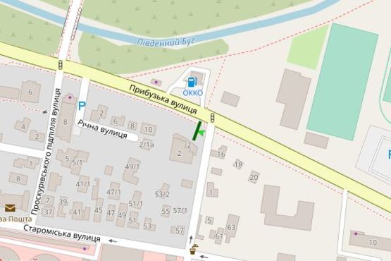 Схема рекламної площини за адресою Прибузька вул. - Михайла Грушевського вул.