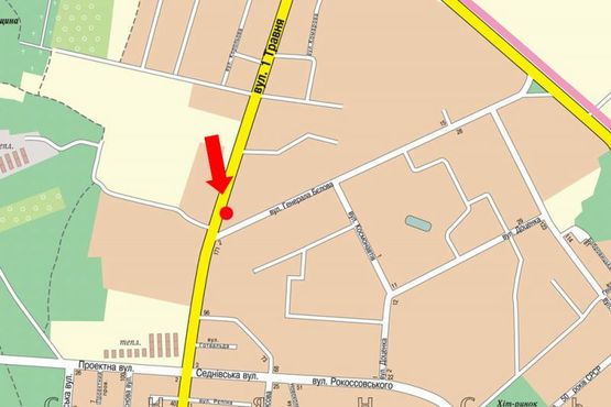 Схема рекламной плоскости по адресу 1-го Мая ул. / ул. Белова, кольцо от ул. Кольцевой, в сторону супермаркетов "Экомаркет", "Вена", в центр