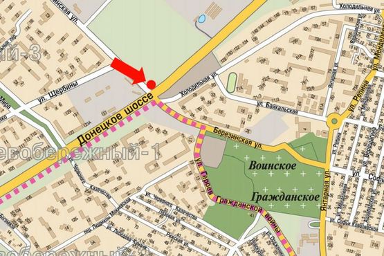 Схема рекламной плоскости по адресу Березинская ул. / Донецкое шоссе, возле ТРЦ "Караван"