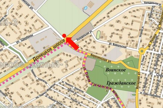 Схема рекламной плоскости по адресу Березинская ул. / Донецкое шоссе, возле ТРЦ "Караван"