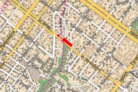 Схема рекламной плоскости по адресу Исполкомовская ул. / Чернышевского ул., в центр