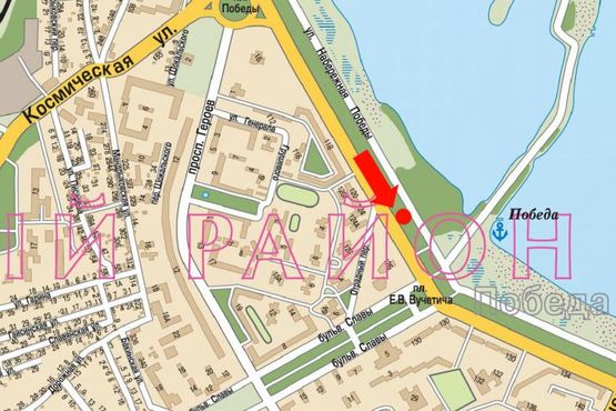 Схема рекламной плоскости по адресу Набережная Победы ул., 124, кинотеатр "Салют"