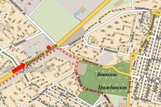 Схема рекламной плоскости по адресу Донецкое шоссе, рынок "Березинский", разделитель, из центра, левый