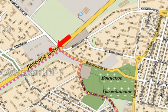 Схема рекламной плоскости по адресу Донецкое шоссе, рынок "Березинский", разделитель, в центр, левый