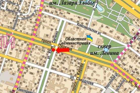 Схема рекламной плоскости по адресу Пушкина пр. / Савченка ул.