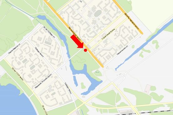 Схема рекламной плоскости по адресу Металлургов пр. / бул. Строителей, возле рынка, супермаркета "АТБ"