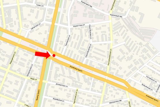 Схема рекламной плоскости по адресу Свободы пр. (бывш. Ленина пр.) / пр. Аношкина, возле магазина "Дружба"