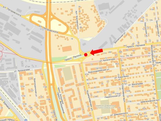 Схема рекламной плоскости по адресу Коммунарная ул. / Гимназический пр. (бывш. Пелина пр.) / Васильевская ул. (бывш. Арсеничева ул.), разделитель