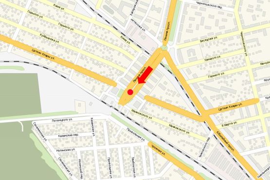 Схема рекламної площини за адресою Свободы пр. (бывш. Ленина пр.), 103, возле ж/д вокзала, разделитель, в сторону вокзала