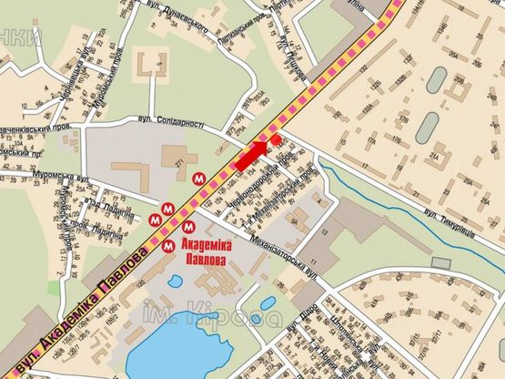 Схема рекламной плоскости по адресу Павлова ул. / Зубенка ул. (бывш. Тимуровцев ул.), из центра