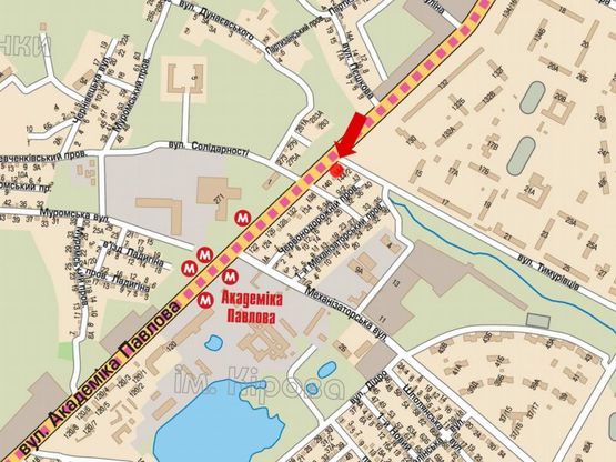 Схема рекламной плоскости по адресу Павлова ул. / Зубенка ул. (бывш. Тимуровцев ул.), в центр