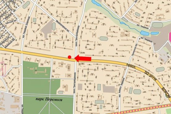 Схема рекламної площини за адресою Юбилейный пр. (бывш. 50 лет ВЛКСМ пр.), 56 / Тракторостроителей пр., ТРЦ "Украина", супермаркеты "Фокстрот", "Varus", рынок, из центра