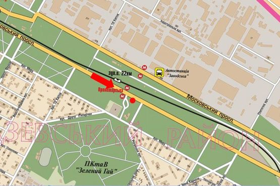 Схема рекламної площини за адресою Московский пр., ст. м. "Индустриальная" (бывш. "Пролетарская"), супермаркет "Восторг", из центра