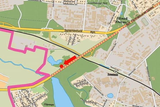Схема рекламной плоскости по адресу Полтавский шлях, возле гидропарка