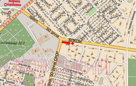 Схема рекламної площини за адресою Юбилейный пр. (бывш. 50 лет ВЛКСМ пр.), 34, флажок, со стороны рынка "Барабашово"