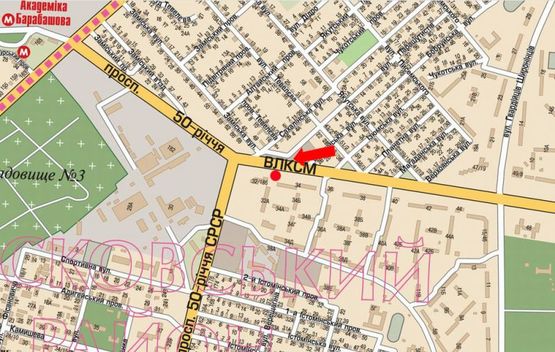 Схема рекламной плоскости по адресу Юбилейный пр. (бывш. 50 лет ВЛКСМ пр.), 34,  в сторону рынка "Барабашово", центра (флажок)