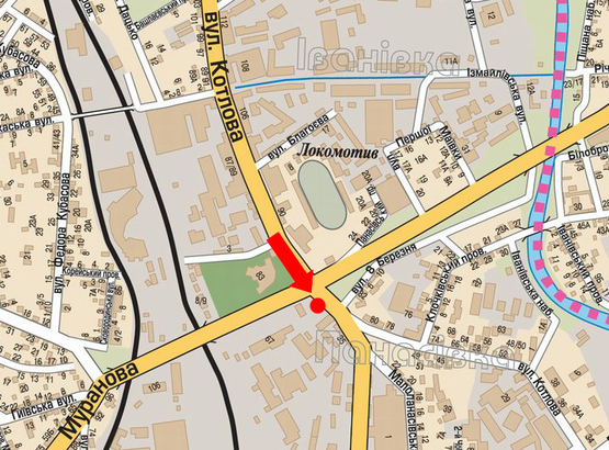 Схема рекламної площини за адресою Котлова ул., 67-А, Новый мост, в сторону южного вокзала