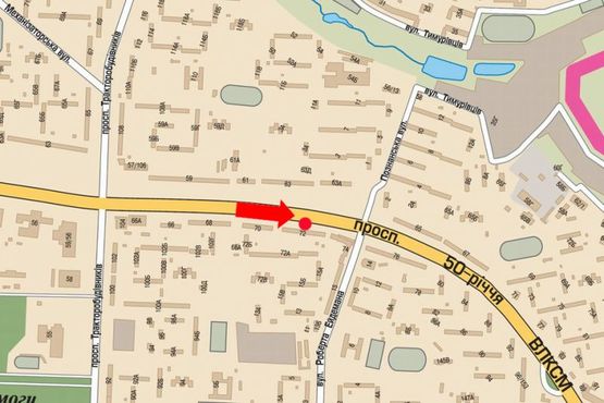 Схема рекламної площини за адресою Юбилейный пр. (бывш. 50 лет ВЛКСМ пр.), 72, из центра