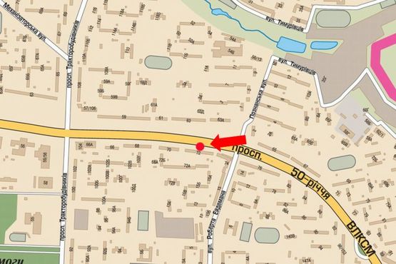 Схема рекламной плоскости по адресу Юбилейный пр. (бывш. 50 лет ВЛКСМ пр.), 72, в центр