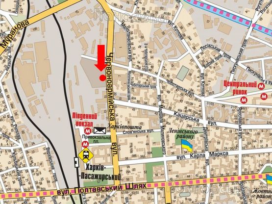 Схема рекламної площини за адресою Котляра ул. (бывш. Красноармейская ул.), 15-А, в сторону железной дороги