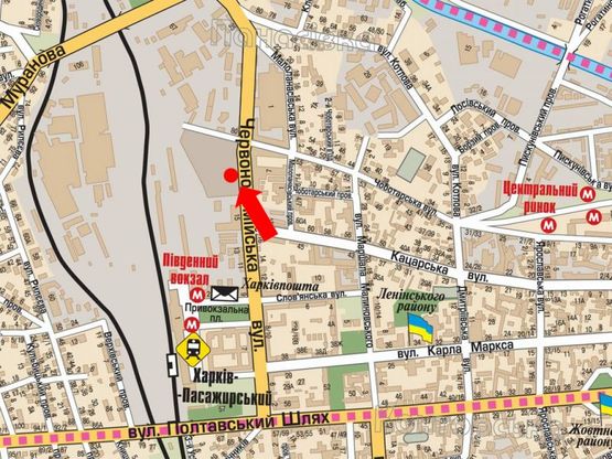 Схема рекламної площини за адресою Котляра ул. (бывш. Красноармейская ул.), 15-А, в центр