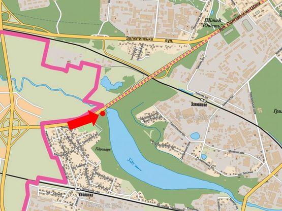 Схема рекламной плоскости по адресу Полтавский шлях, возле гидропарка, в центр