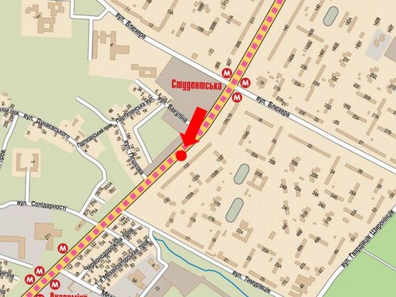 Схема рекламної площини за адресою Павлова ул., 132, в сторону рынка "Барабашова", центра