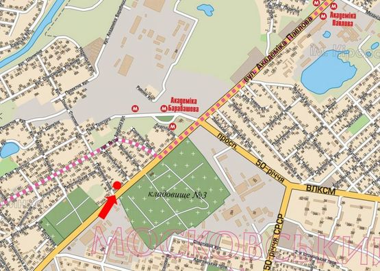 Схема рекламной плоскости по адресу Павлова ул., 133 / Подрывной пер., в сторону рынка «Барабашова»