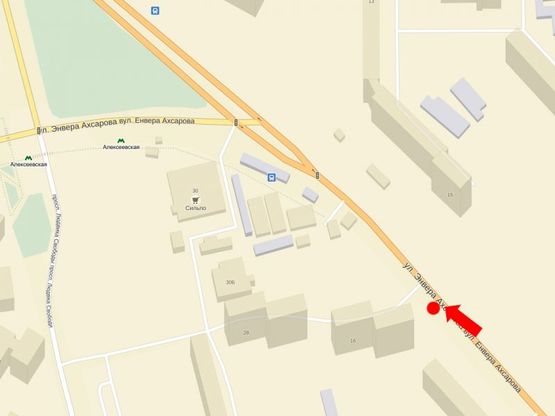 Схема рекламной плоскости по адресу Ахсарова ул., 16, в сторону ст. м. "Алексеевская", из центра