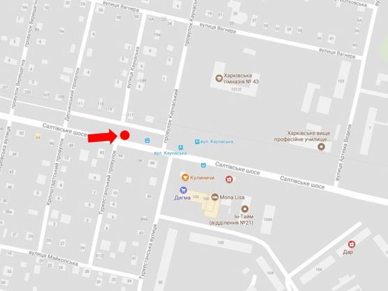 Схема рекламной плоскости по адресу Салтовское шоссе, 117, из центра