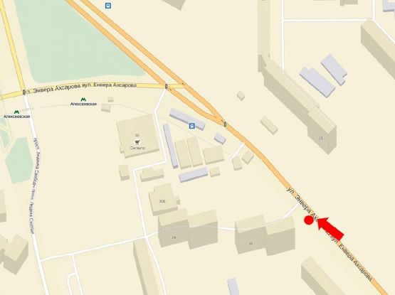 Схема рекламной плоскости по адресу Ахсарова ул., 16, в сторону ст. м. "Алексеевская", из центра