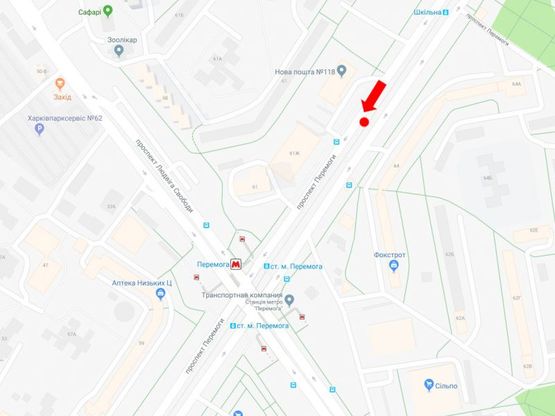 Схема рекламної площини за адресою Победы пр., 61, разделитель, в сторону Свободы пр.