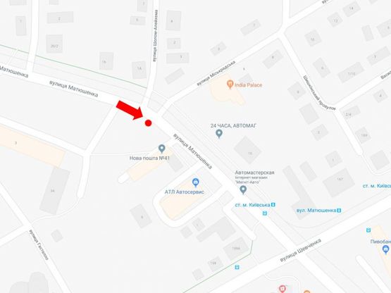 Схема рекламної площини за адресою Матюшенко ул., 7Б, ст. м. "Киевская", в сторону Шевченко ул.