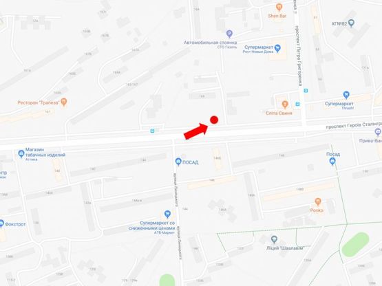 Схема рекламної площини за адресою Героев Сталинграда пр., 169, в сторону пр. Александровский