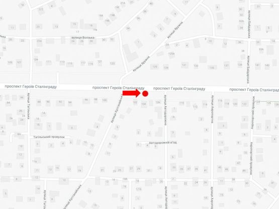 Схема рекламної площини за адресою Героев Сталинграда пр., 104 - ул. Автодорожная, в сторону пр. Ландау