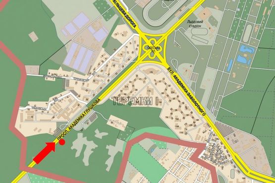 Схема рекламной плоскости по адресу Одесская трасса / Глушкова пр., напротив АЗС "ТНК", в сторону Одесская пл.