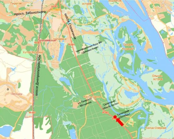 Схема рекламной плоскости по адресу Столичное шоссе, остановка "Конче-Озерная", в Киев