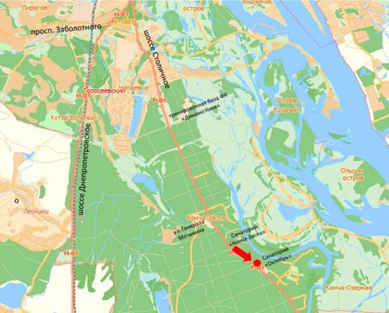 Схема рекламной плоскости по адресу Столичное шоссе, остановка "Конче-Озерная", из Киева