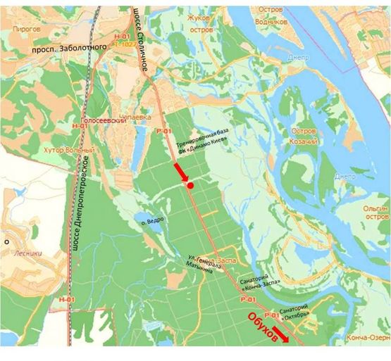 Схема рекламної площини за адресою Столичное шоссе, 320м до базы "Динамо", из Киева
