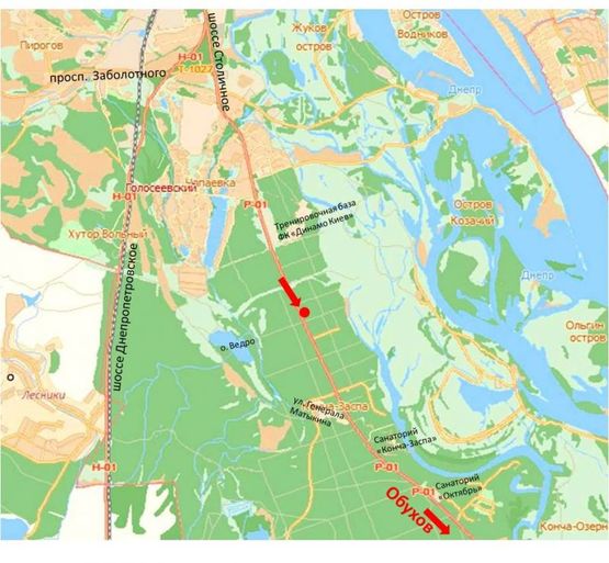 Схема рекламної площини за адресою Столичное шоссе, 700м до остановки "Конче-Заспа", из Киева