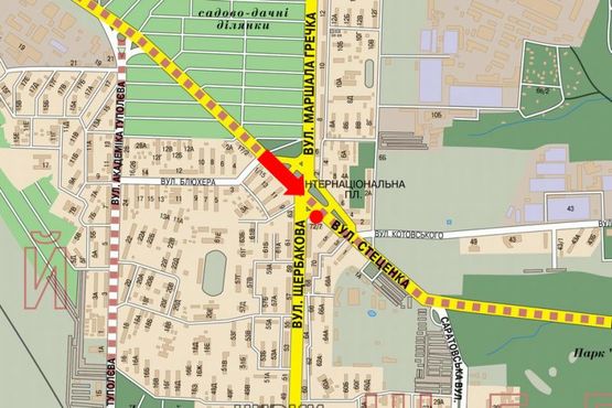 Схема рекламной плоскости по адресу Интернациональная пл. / Щербаковского ул. (бывш. Щербакова ул.), 72-2, в сторону Щусева ул.