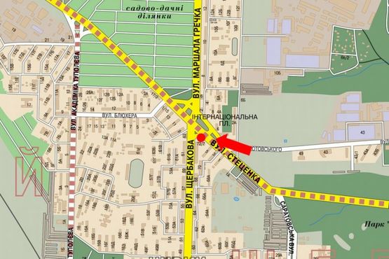 Схема рекламной плоскости по адресу Интернациональная пл. / Щербаковского ул. (бывш. Щербакова ул.), 72-2, в сторону Палладина пр.
