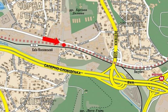 Схема рекламной плоскости по адресу Железнодорожное шоссе, 47, в сторону супермаркета "Велика Кишеня", Бойчука ул. (бывш. Киквидзе ул.)