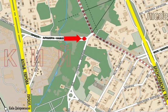 Схема рекламной плоскости по адресу Навои пр. / Жмаченка ул., разделитель, в сторону рынка "Юность"