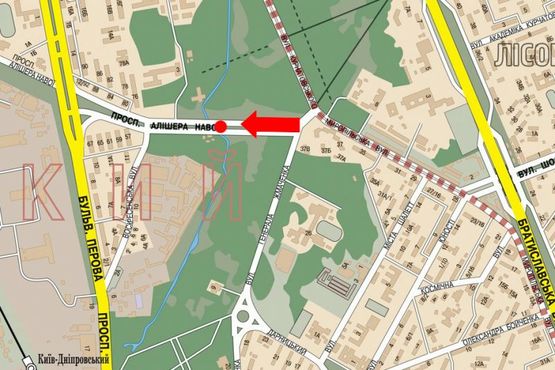 Схема рекламної площини за адресою Навои пр., разделитель, щит №2, в сторону Перова бул.