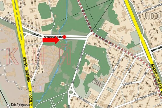 Схема рекламной плоскости по адресу Навои пр., разделитель, щит №2, в сторону рынка "Юность"